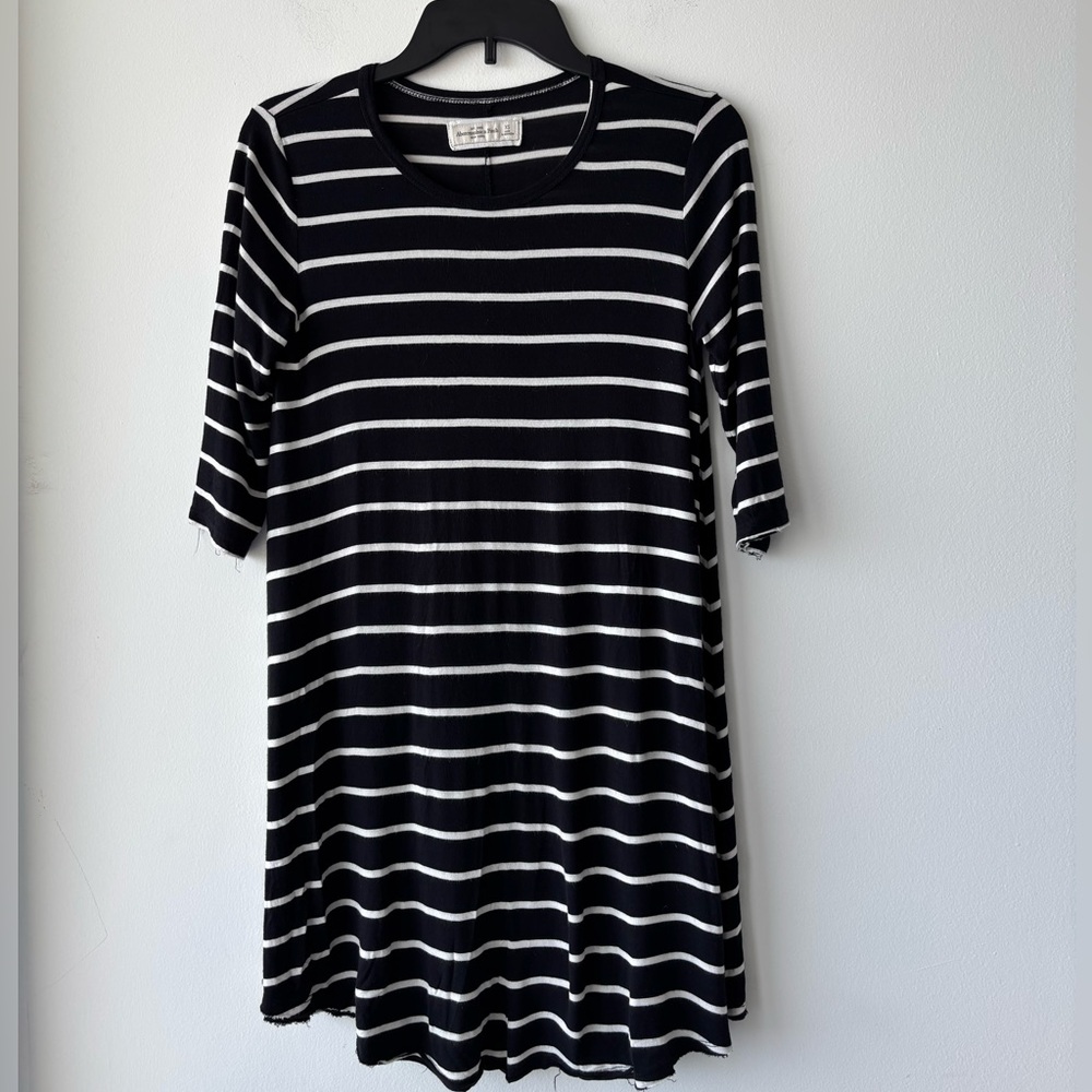 Abercrombie & Fitch Dress Black White Stripe Frayed Hem Knit Women XS 90s Grunge